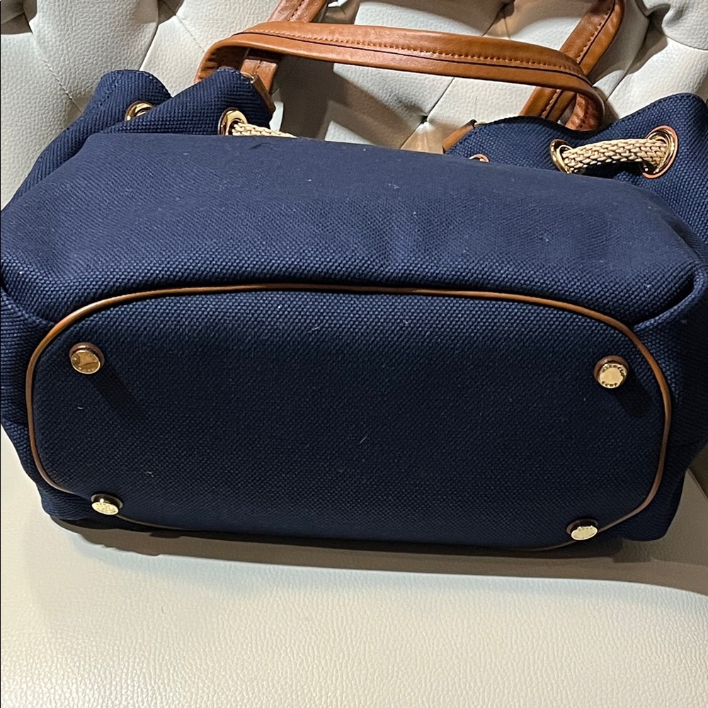 New Michael Kors Navy and Brown Tote Marina Shoulder Handbag Tote - Picture 8 of 12